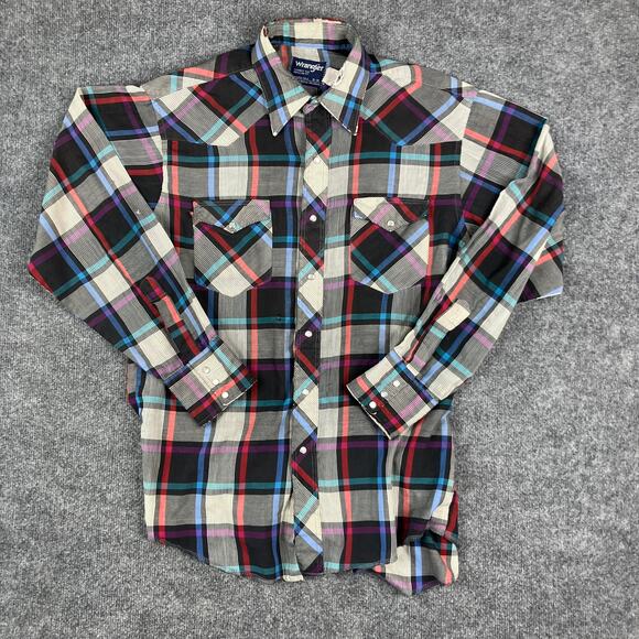 Wrangler Pearl Snap Shirt Mens Size 16x34 Plaid Cowboy Cut Western Multicolor - Picture 2 of 8